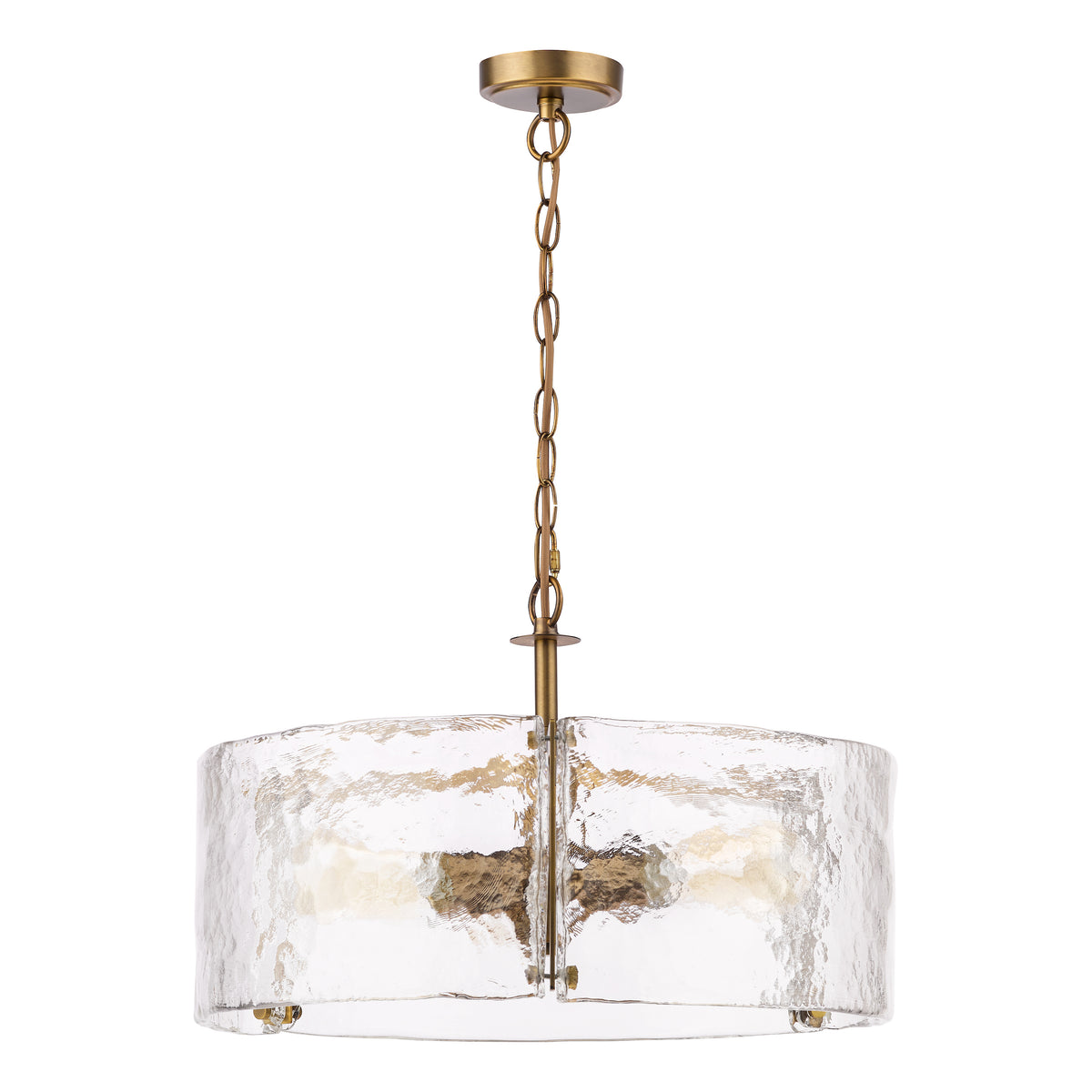 Ravis Three Light Pendant in Antique Bronze and Textured Glass Shades