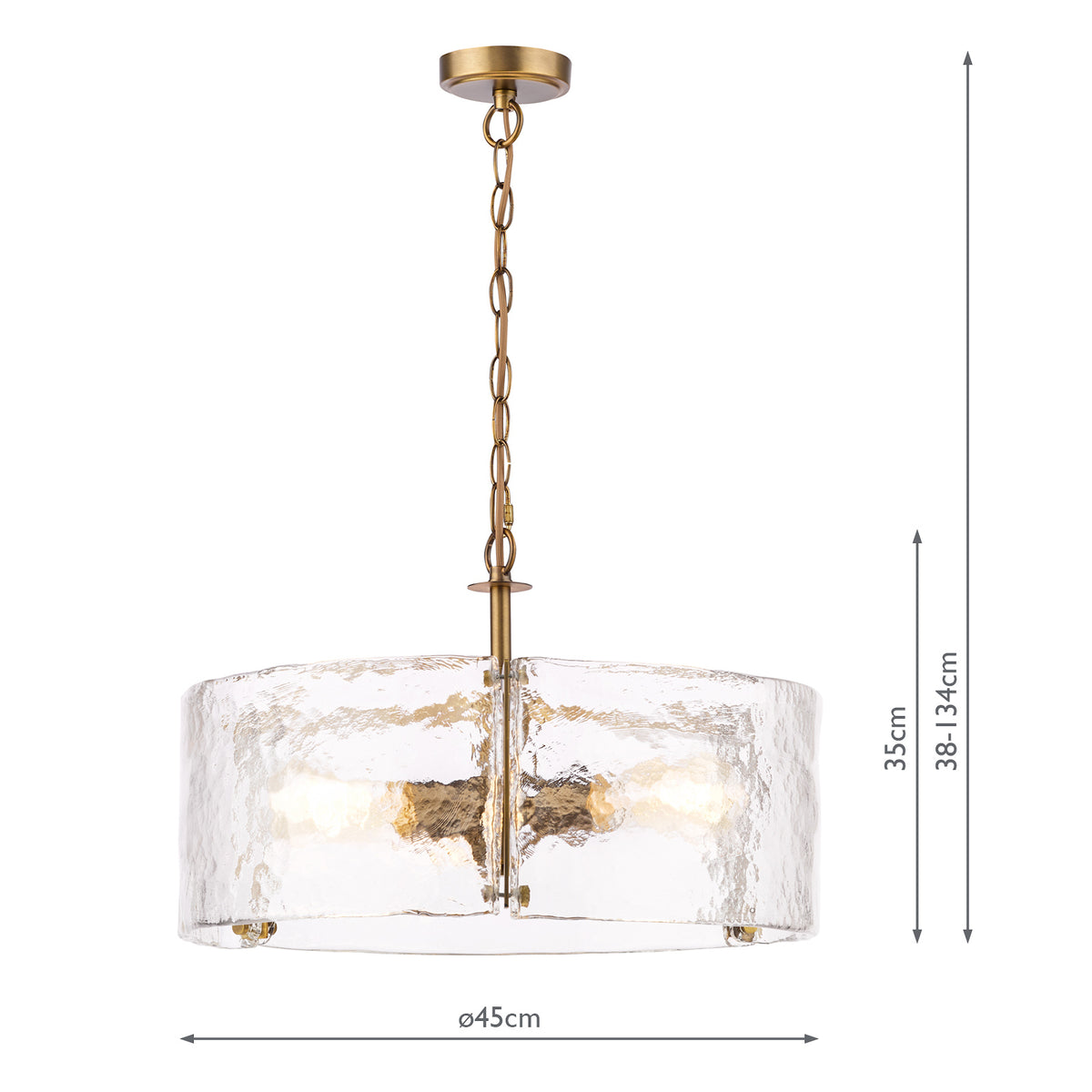 Ravis Three Light Pendant in Antique Bronze and Textured Glass Shades