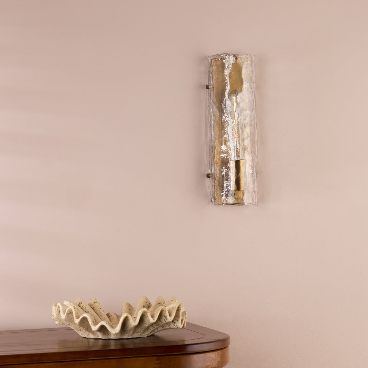 Ravis Wall Light in Antique Bronze with Textured Glass Shade