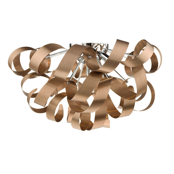 Bronze ribbon ceiling light with chrome accents.