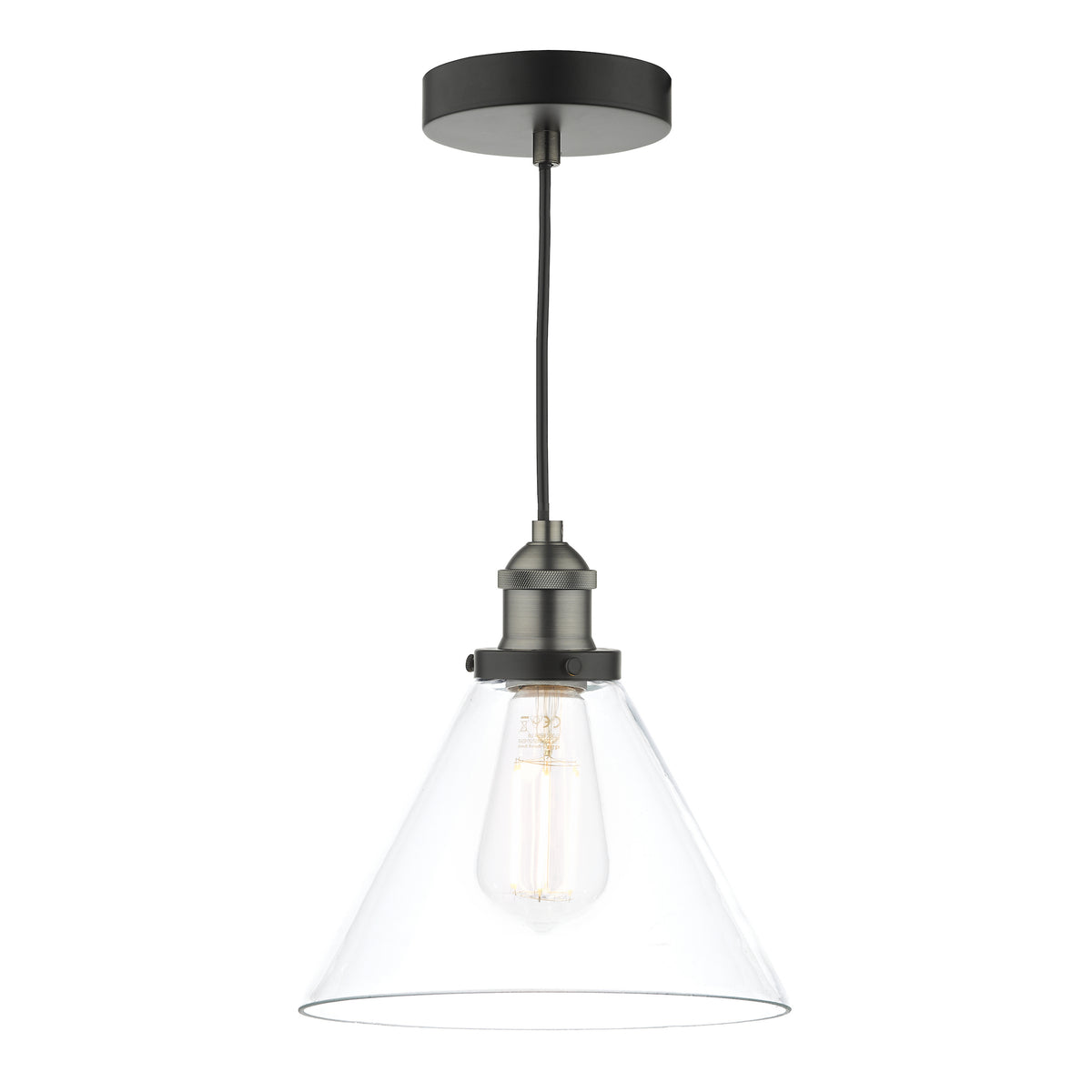 Ray Single Drop Pendant in Antique Nickel with Clear Glass Shade