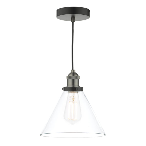 Ray Single Drop Pendant in Antique Nickel with Clear Glass Shade