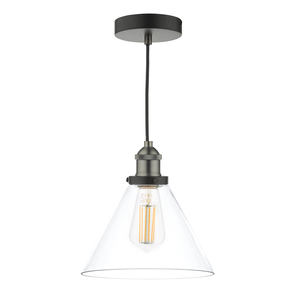 Ray Single Drop Pendant in Antique Nickel with Clear Glass Shade