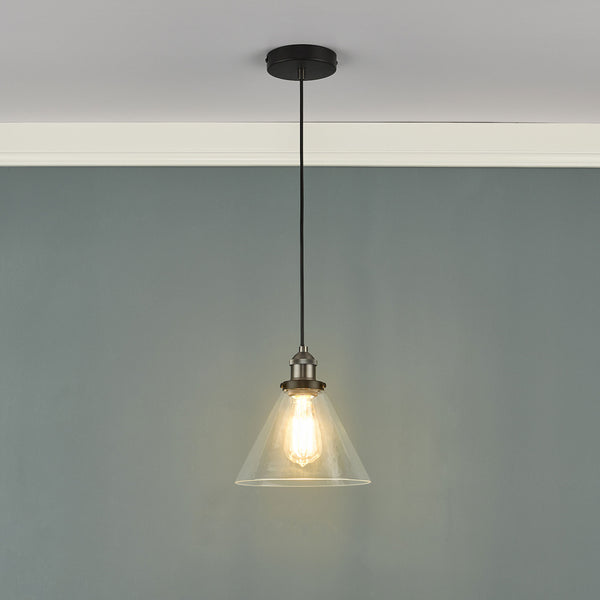 Ray Single Drop Pendant in Antique Nickel with Clear Glass Shade