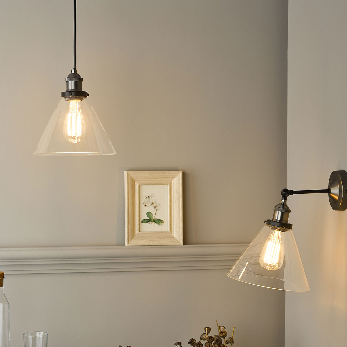 Ray Single Drop Pendant in Antique Nickel with Clear Glass Shade