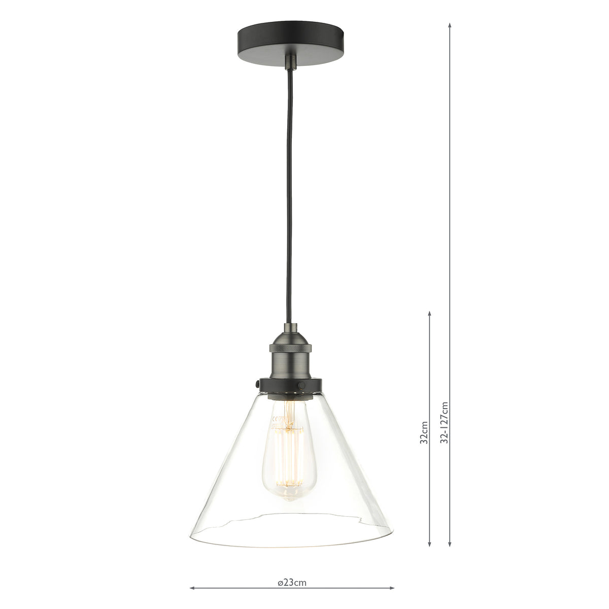 Ray Single Drop Pendant in Antique Nickel with Clear Glass Shade