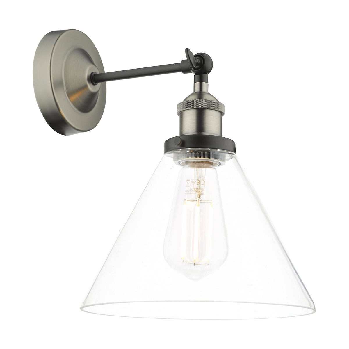 Ray Wall Light in Antique Nickel with Clear Glass Shade