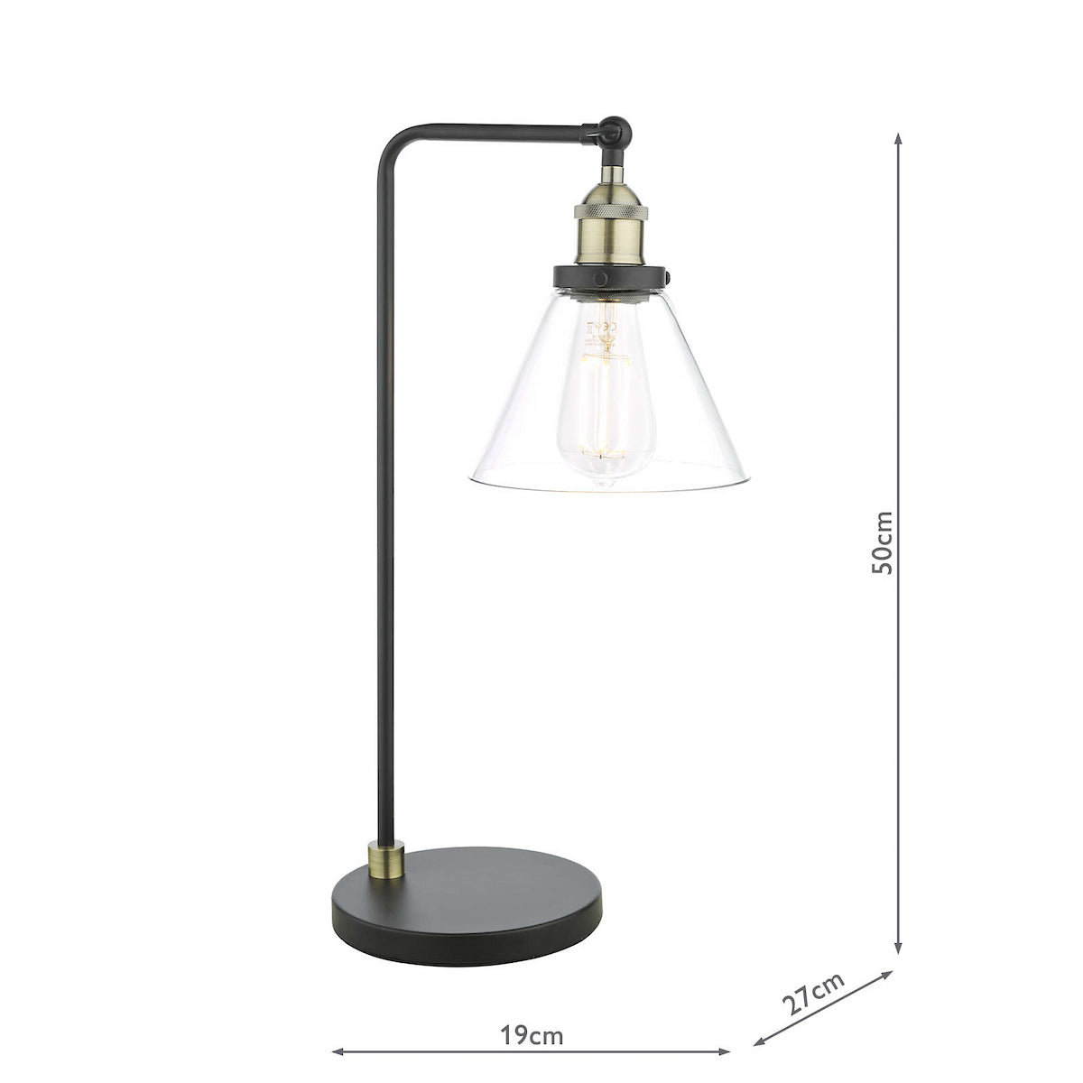 Ray Table Lamp in Antique Brass with Clear Glass Shade