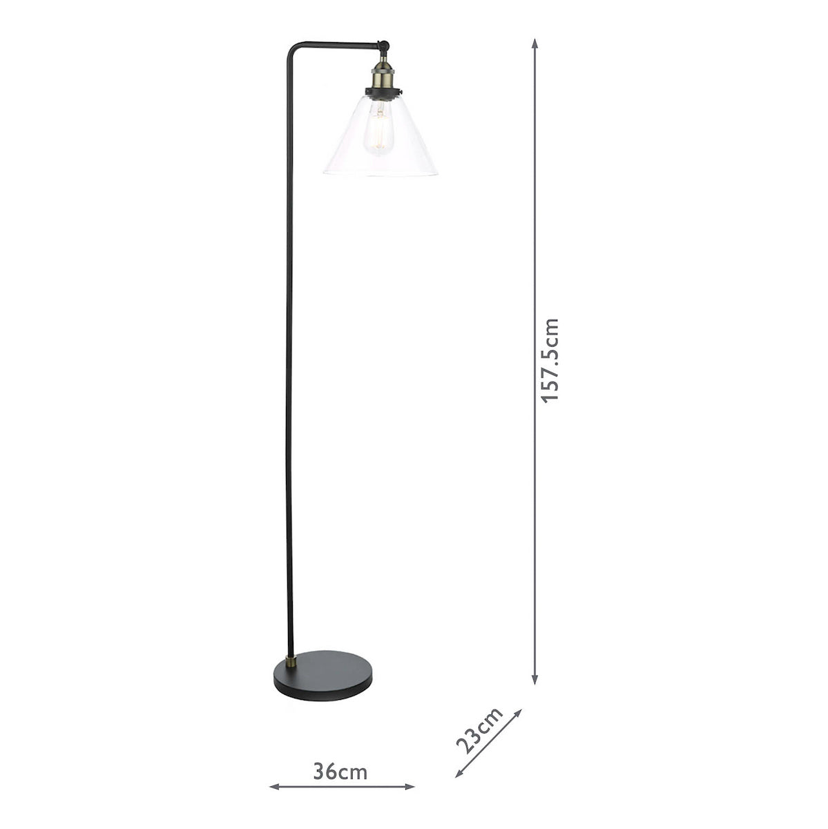 Ray Floor Lamp in Antique Brass with Clear Glass Shade