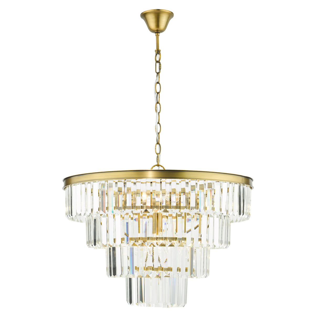 Tiered crystal chandelier with antique brass finish