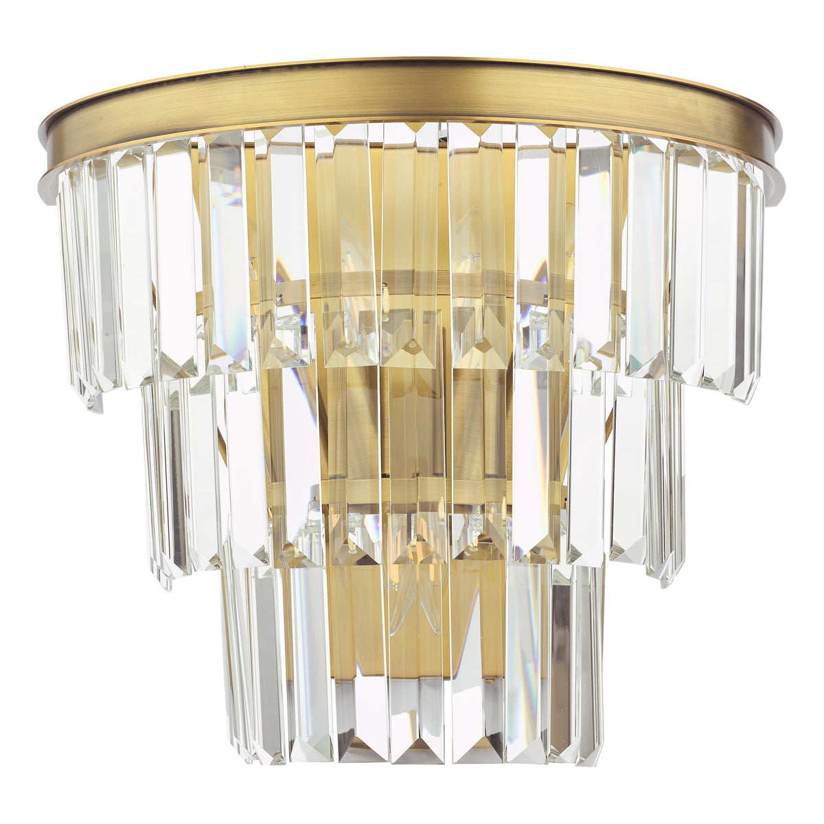 Brass and crystal wall sconce with tiered rectangular prisms