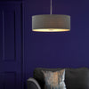 Ronda Three Light Large Faux Silk Pendant in Slate Grey