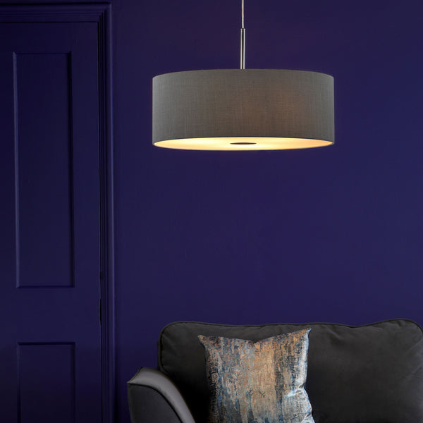 Ronda Three Light Large Faux Silk Pendant in Slate Grey