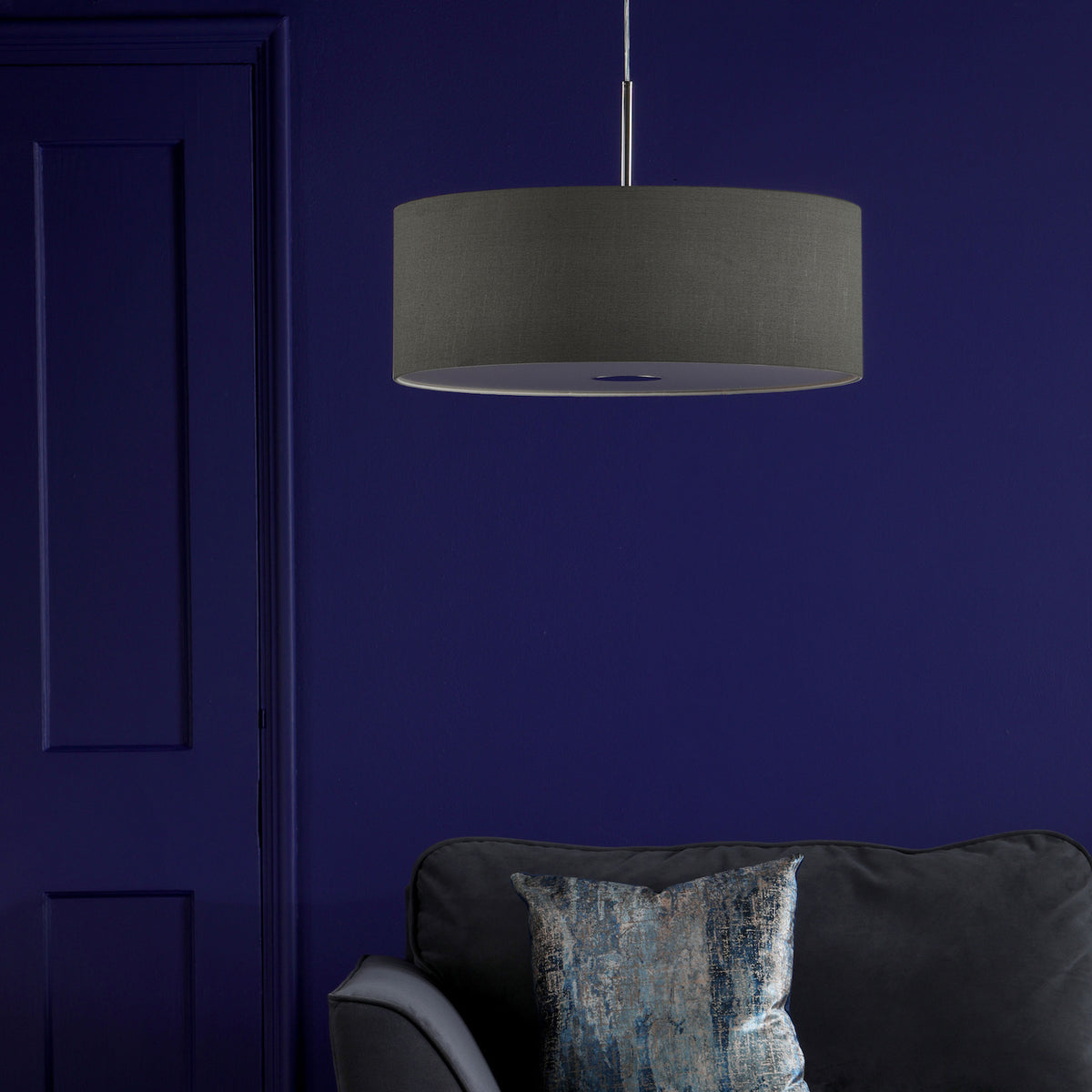 Ronda Three Light Large Faux Silk Pendant in Slate Grey
