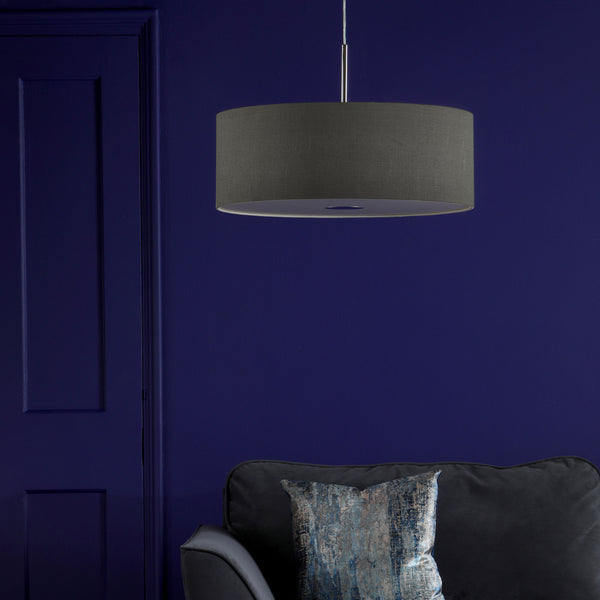 Ronda Three Light Large Faux Silk Pendant in Slate Grey