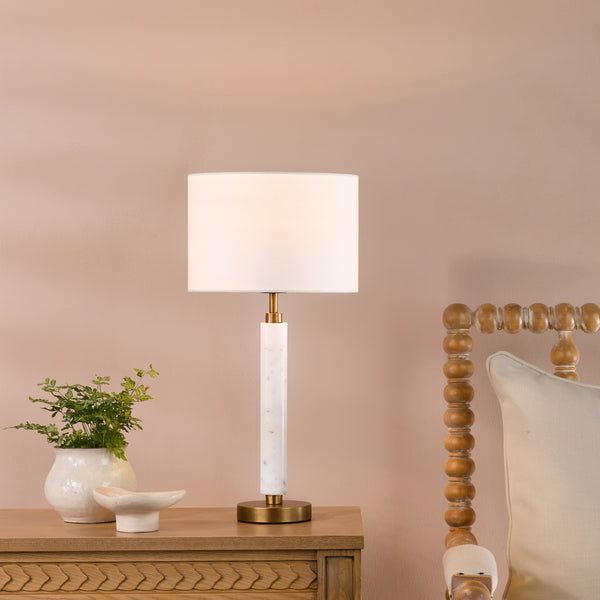 Ruperta Marble Table Lamp in Antique Bronze & Marble & Ivory Linen Shade