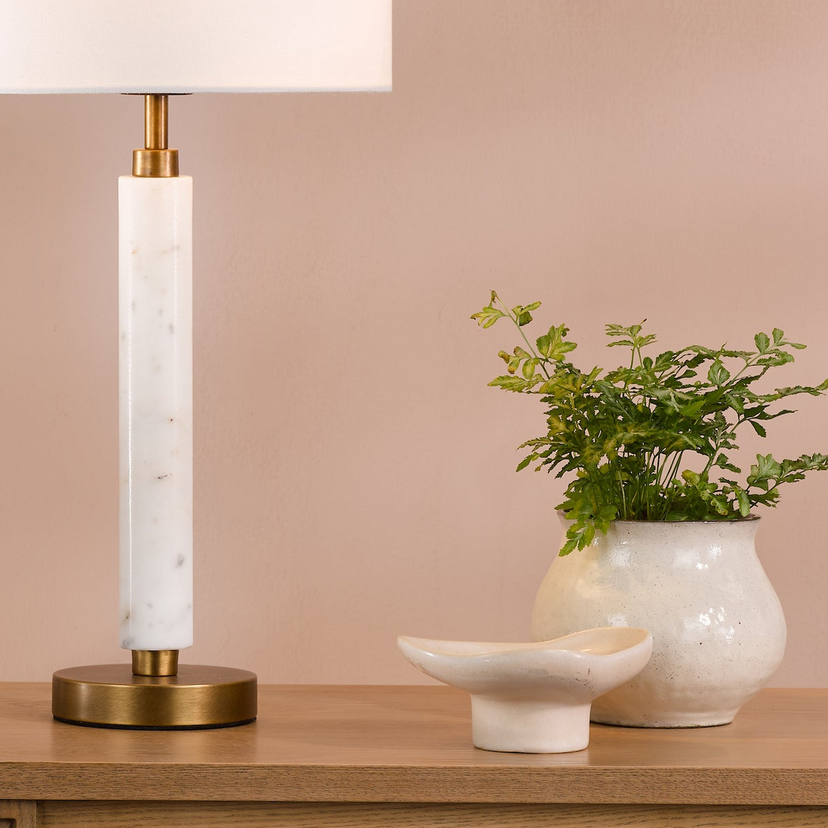 Ruperta Marble Table Lamp in Antique Bronze & Marble & Ivory Linen Shade