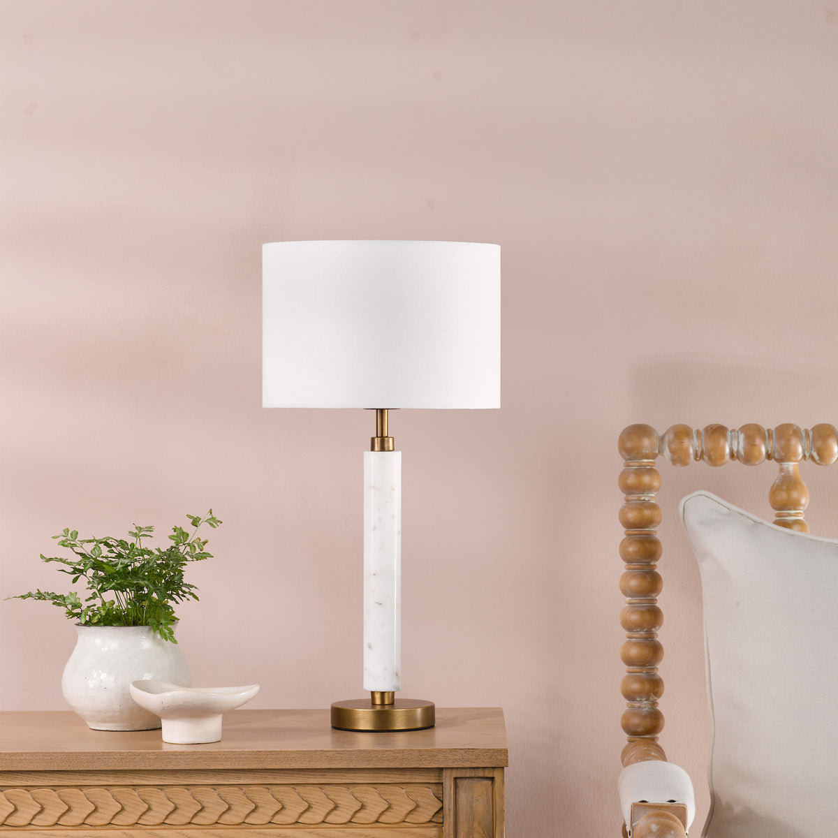 Ruperta Marble Table Lamp in Antique Bronze & Marble & Ivory Linen Shade