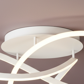 White ceiling light fixture with curved illuminated strips