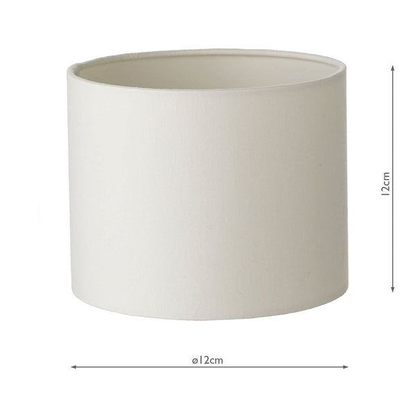 Cream cylindrical lampshade, 12cm in diameter and 12cm high.