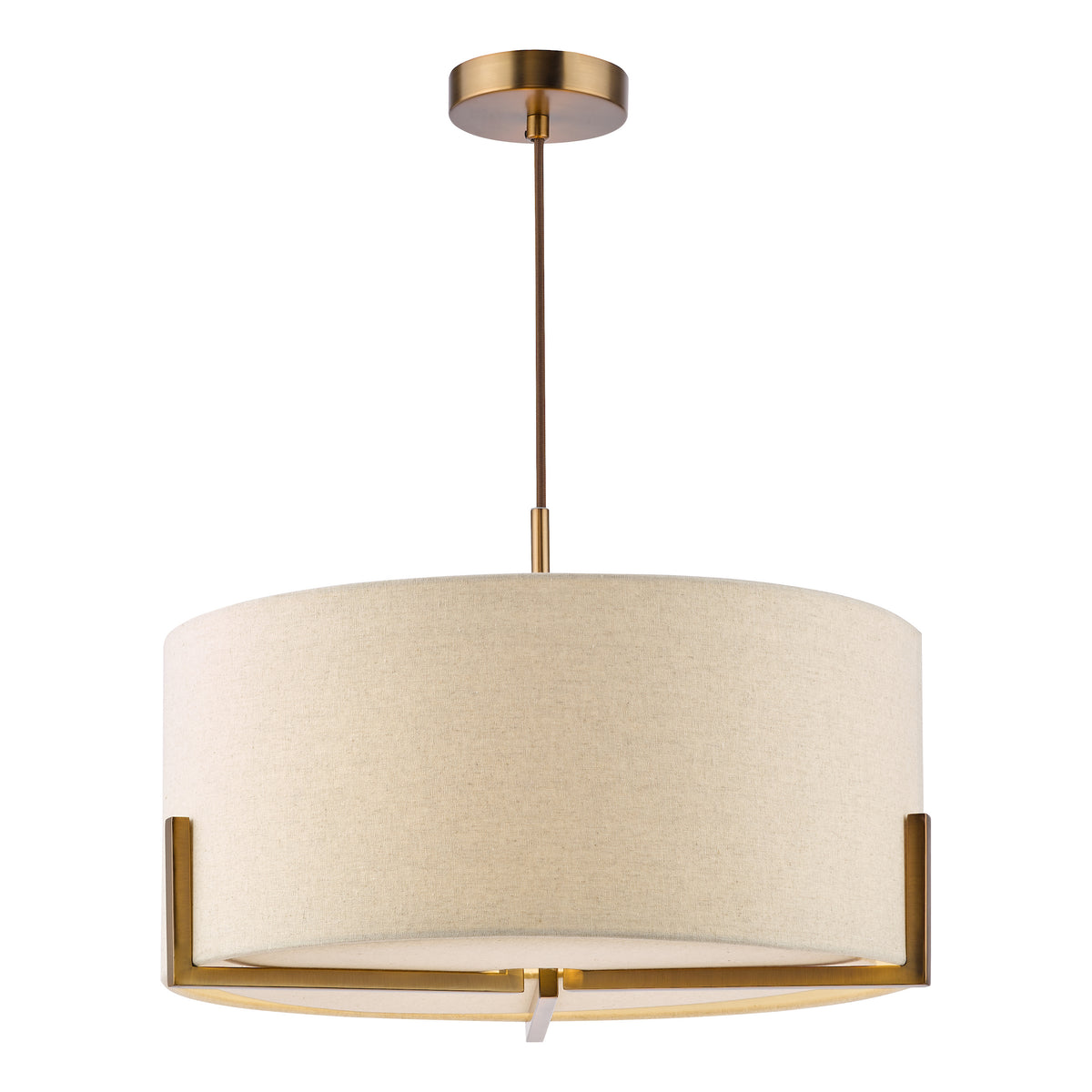 Santino Three Light Pendant in Antique Bronze with Natural Linen Shade