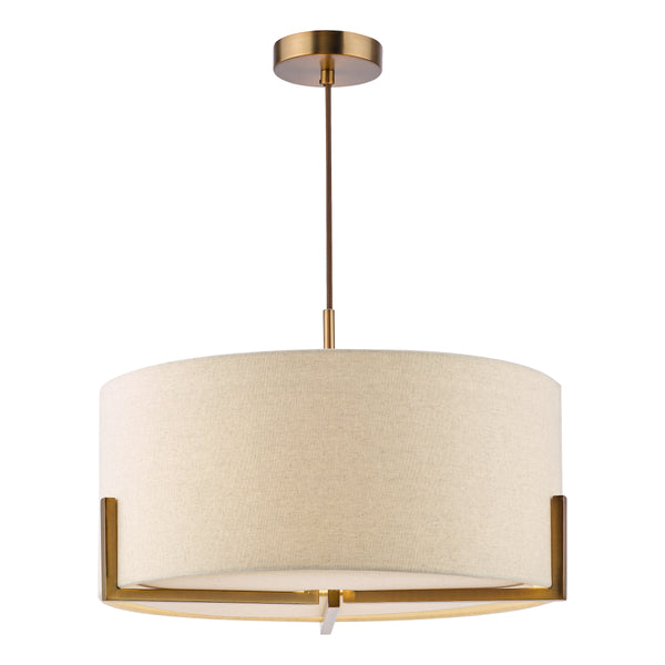 Santino Three Light Pendant in Antique Bronze with Natural Linen Shade