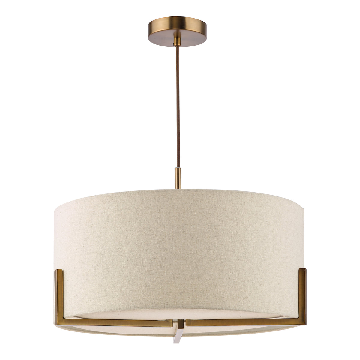 Santino Three Light Pendant in Antique Bronze with Natural Linen Shade