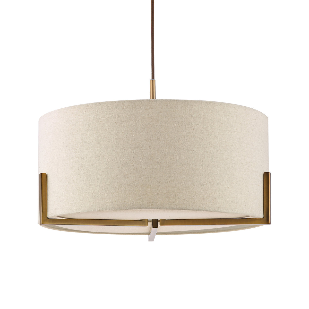 Santino Three Light Pendant in Antique Bronze with Natural Linen Shade