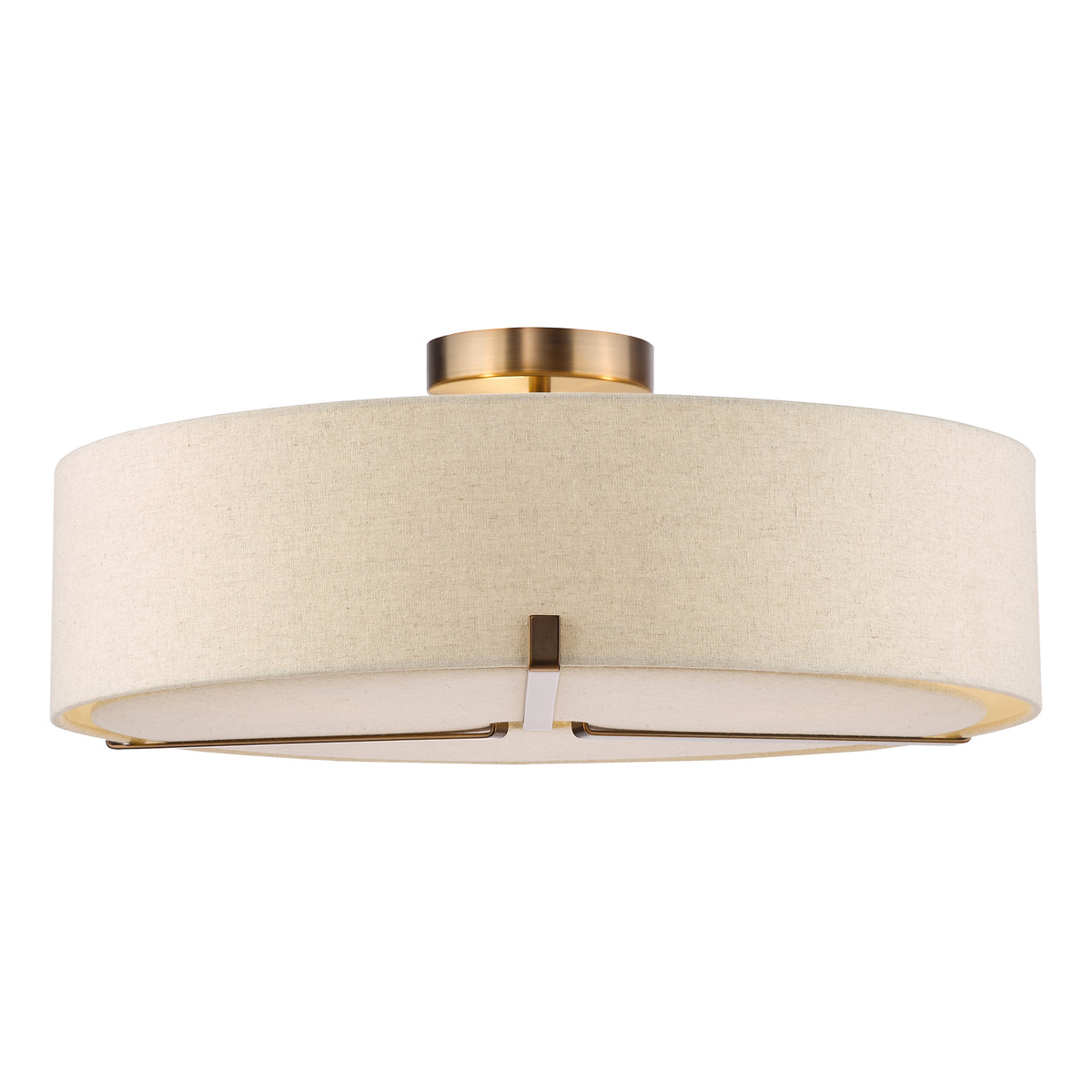 Santino Three Light Semi-Flush Ceiling Light in Antique Bronze with Natural Linen Shade