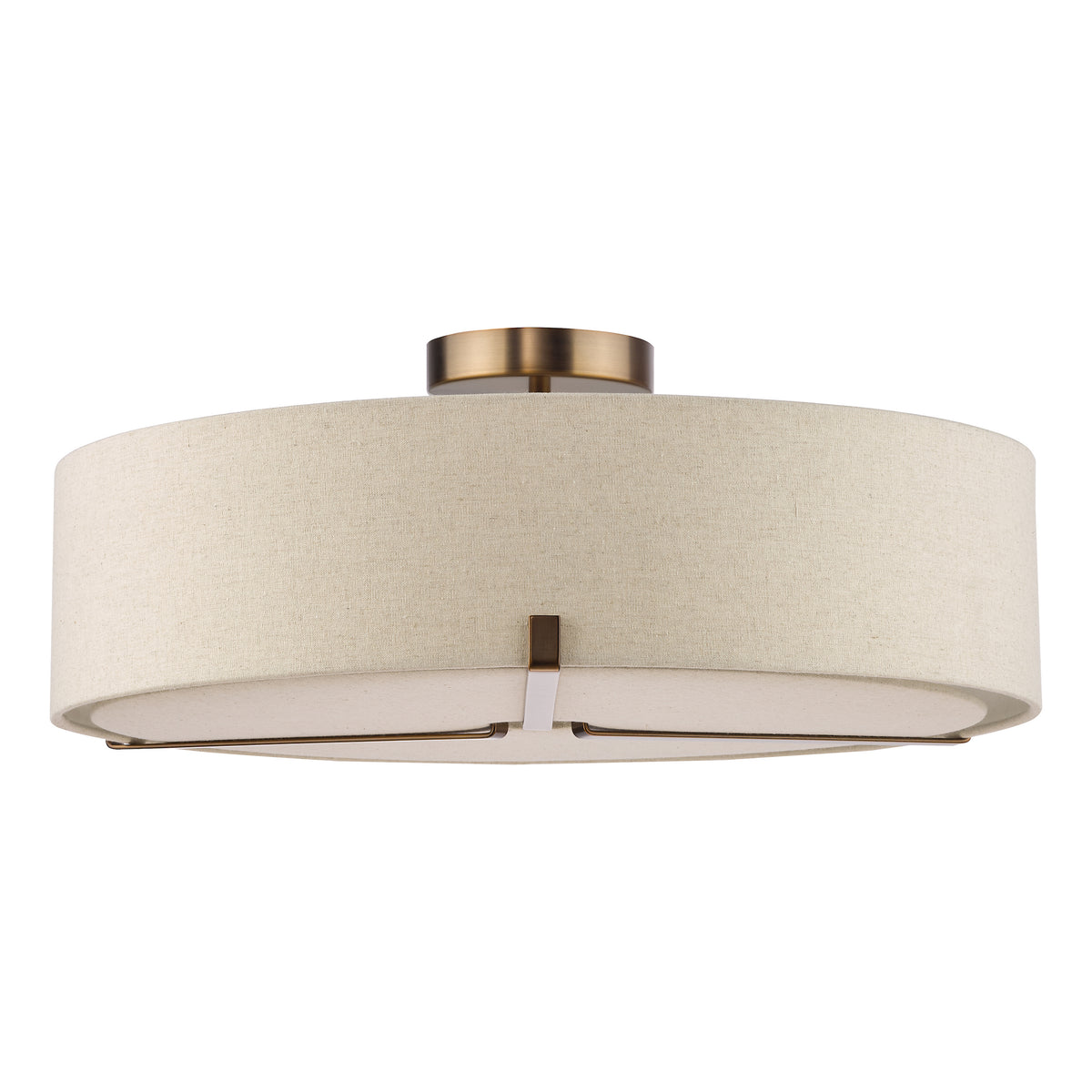 Santino Three Light Semi-Flush Ceiling Light in Antique Bronze with Natural Linen Shade