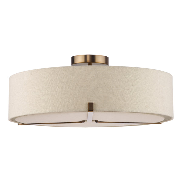 Santino Three Light Semi-Flush Ceiling Light in Antique Bronze with Natural Linen Shade