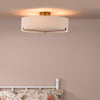 Santino Three Light Semi-Flush Ceiling Light in Antique Bronze with Natural Linen Shade