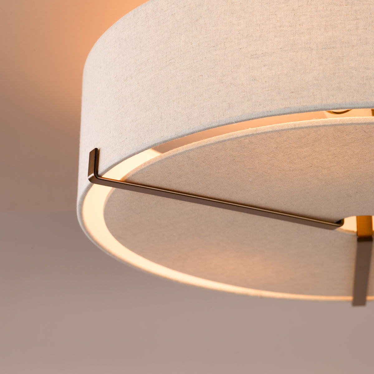 Santino Three Light Semi-Flush Ceiling Light in Antique Bronze with Natural Linen Shade