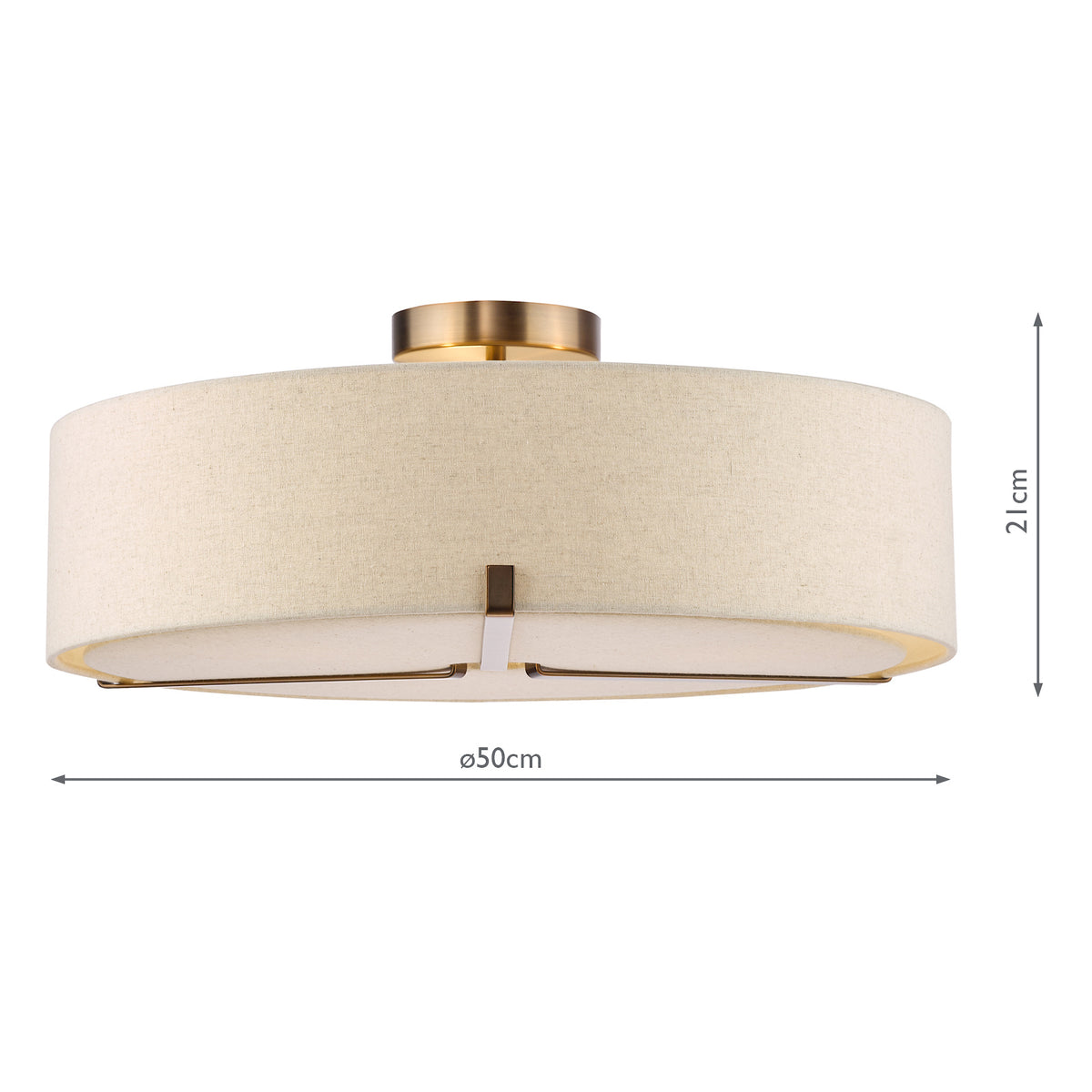 Santino Three Light Semi-Flush Ceiling Light in Antique Bronze with Natural Linen Shade