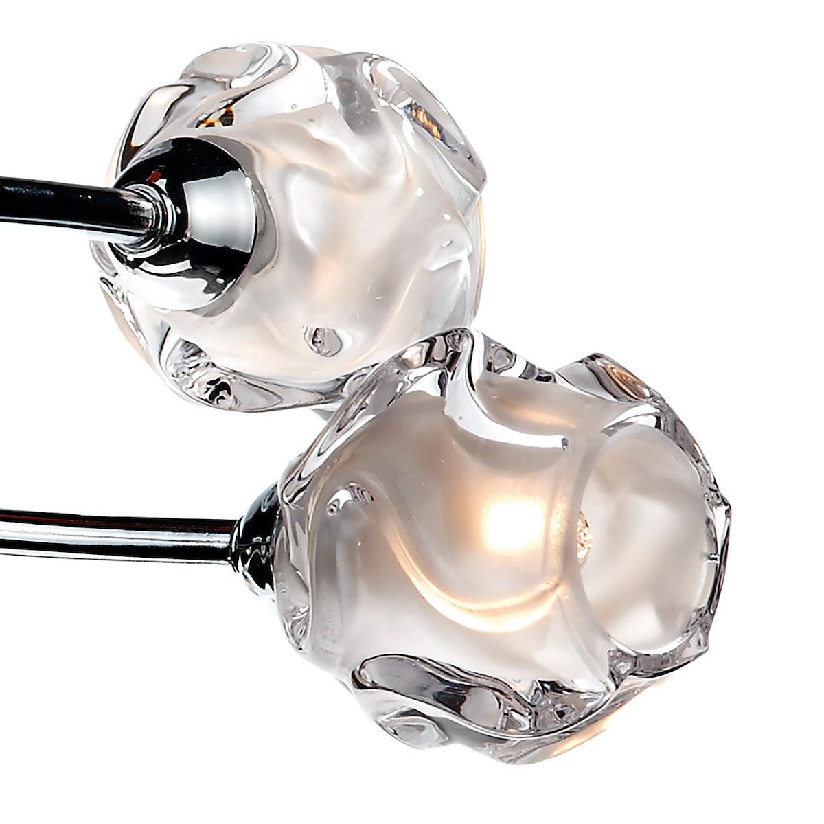 Two frosted glass light shades with clear, wavy edges, attached to chrome arms, on a white background.