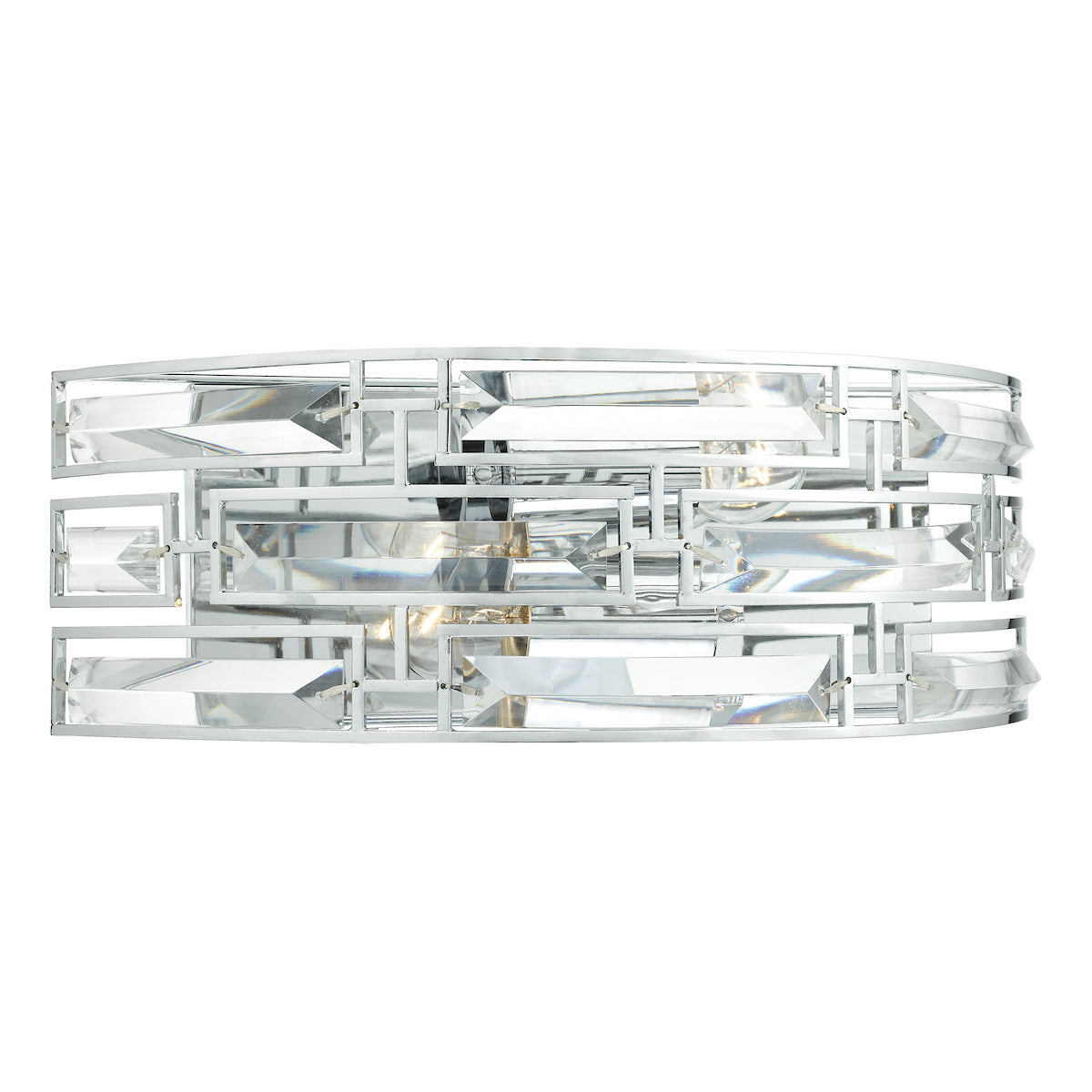 Chrome wall sconce with rectangular crystal accents.