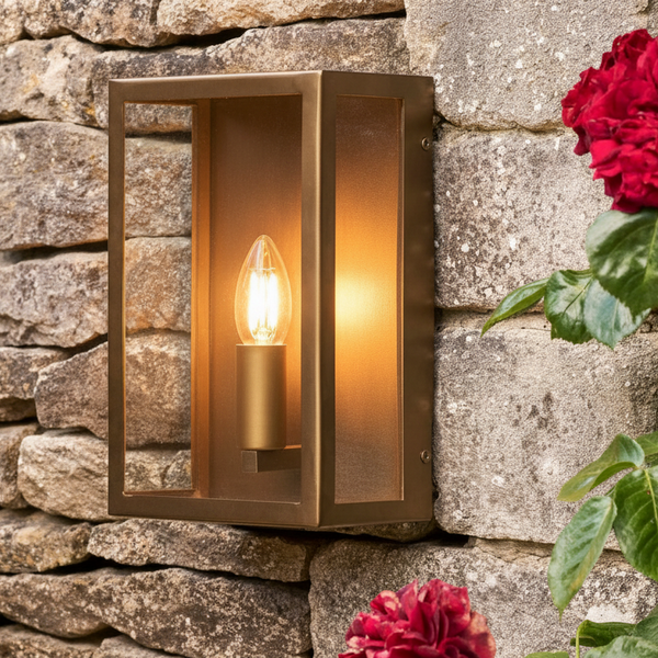 Sandford Outdoor Single Box Lantern In Antique Brass