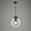 Ripple Single Pendant In Matt Black With Clear Ripple Glass Shade