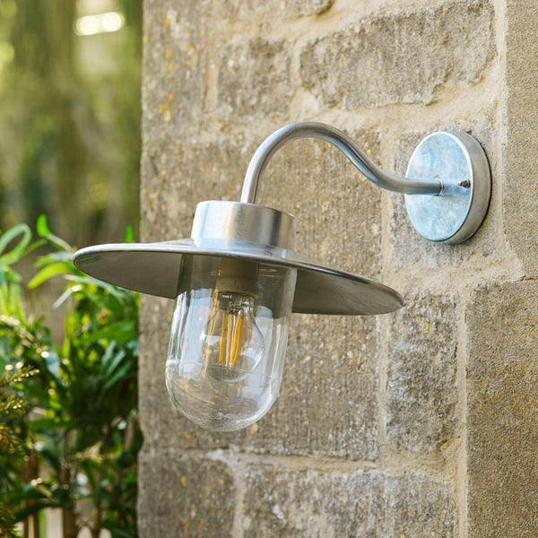 St Ives Swan Neck Exterior Galvanised Wall Light