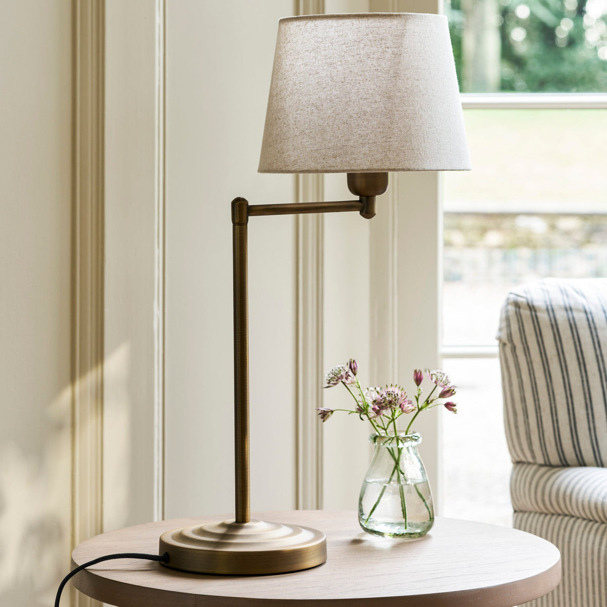 Peartree Antique Bronze Table Lamp With Natural Shade