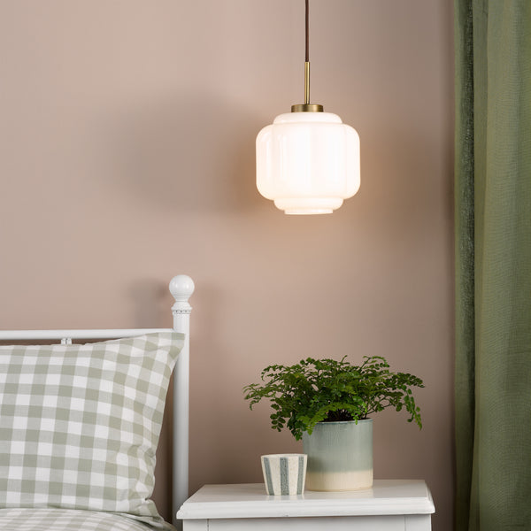 Sumitra Small Antique Bronze Pendant with Opal Glass Shade