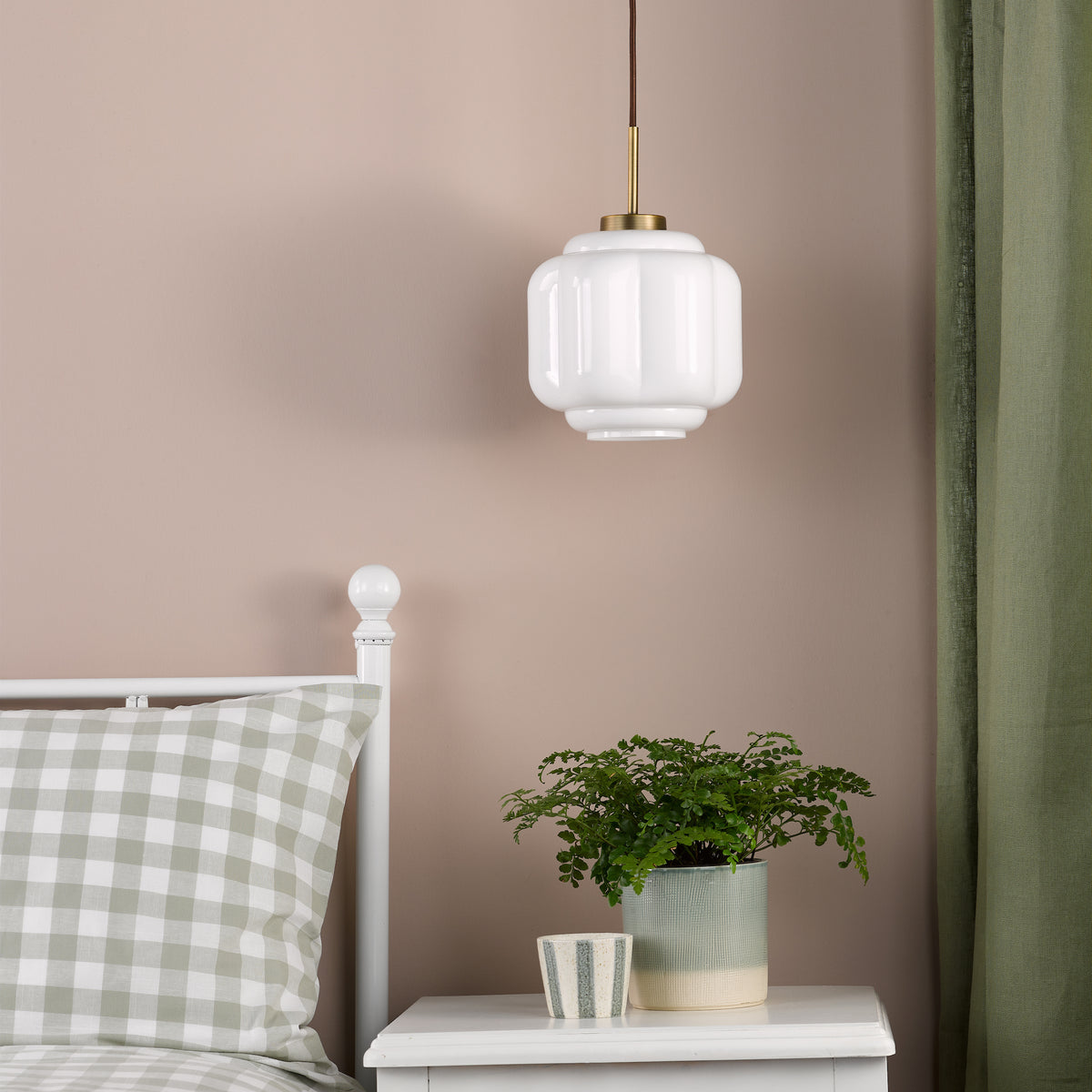 Sumitra Small Antique Bronze Pendant with Opal Glass Shade