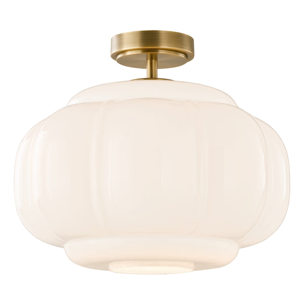 Sumitra Semi Flush Ceiling Light Antique Bronze Pendant with Opal Glass Shade