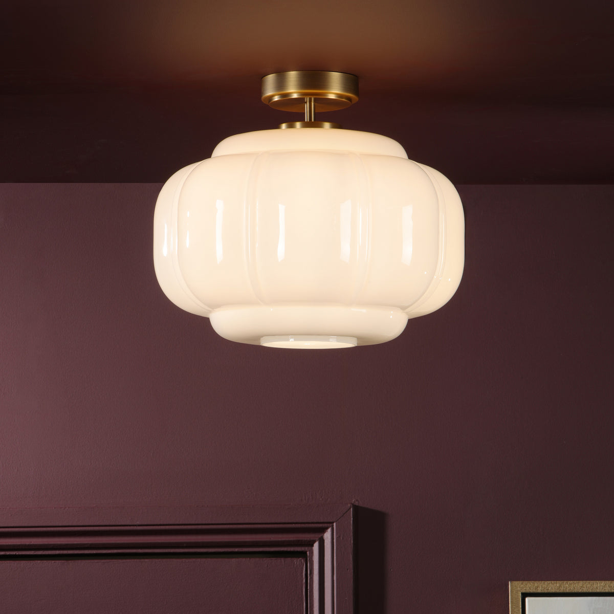 Sumitra Semi Flush Ceiling Light Antique Bronze Pendant with Opal Glass Shade