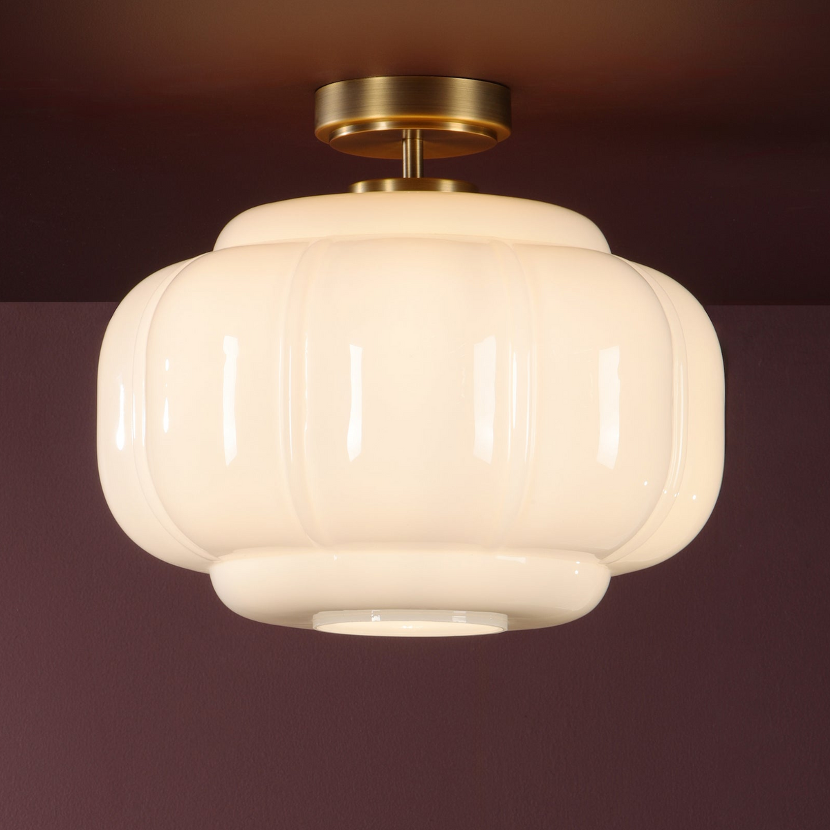 Sumitra Semi Flush Ceiling Light Antique Bronze Pendant with Opal Glass Shade