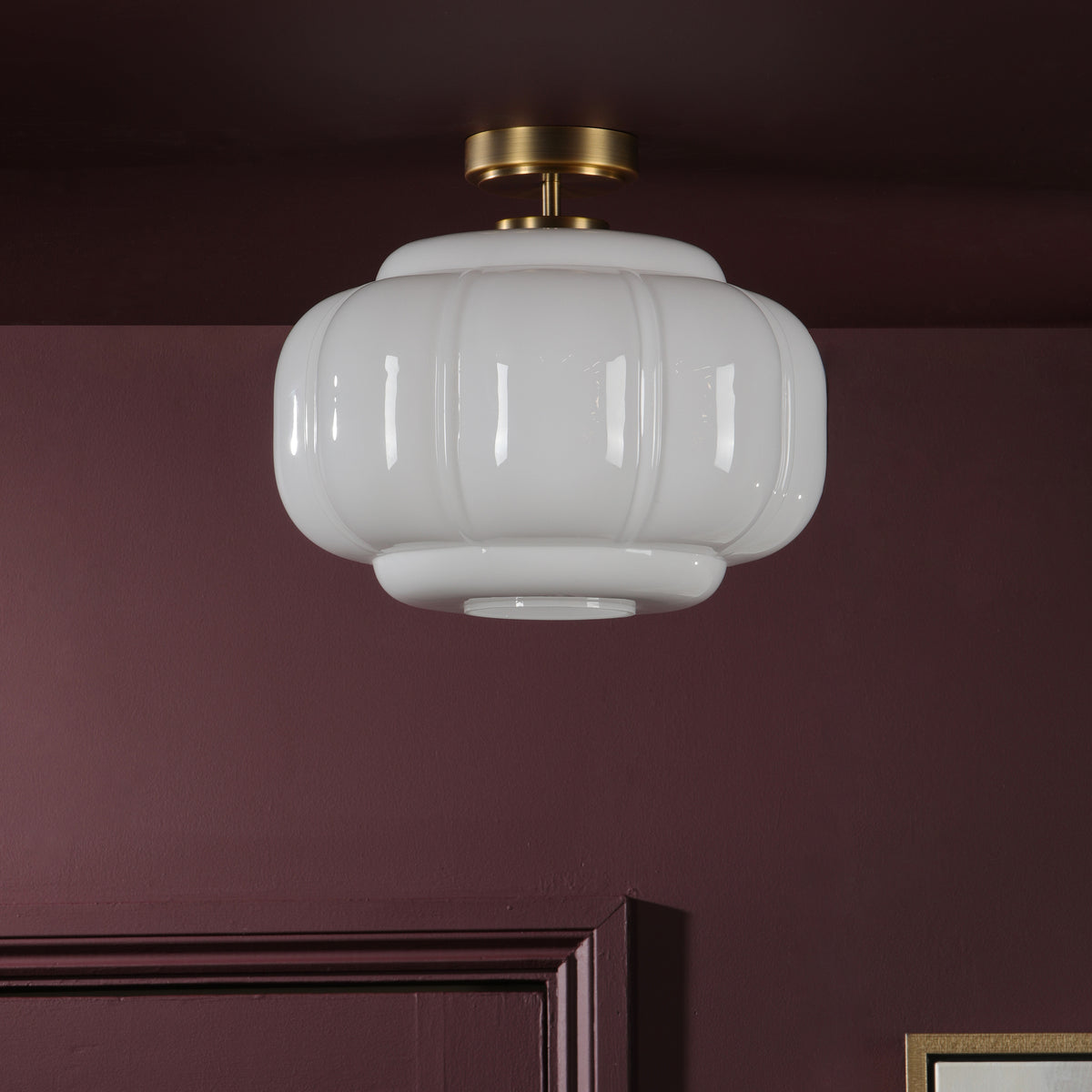 Sumitra Semi Flush Ceiling Light Antique Bronze Pendant with Opal Glass Shade