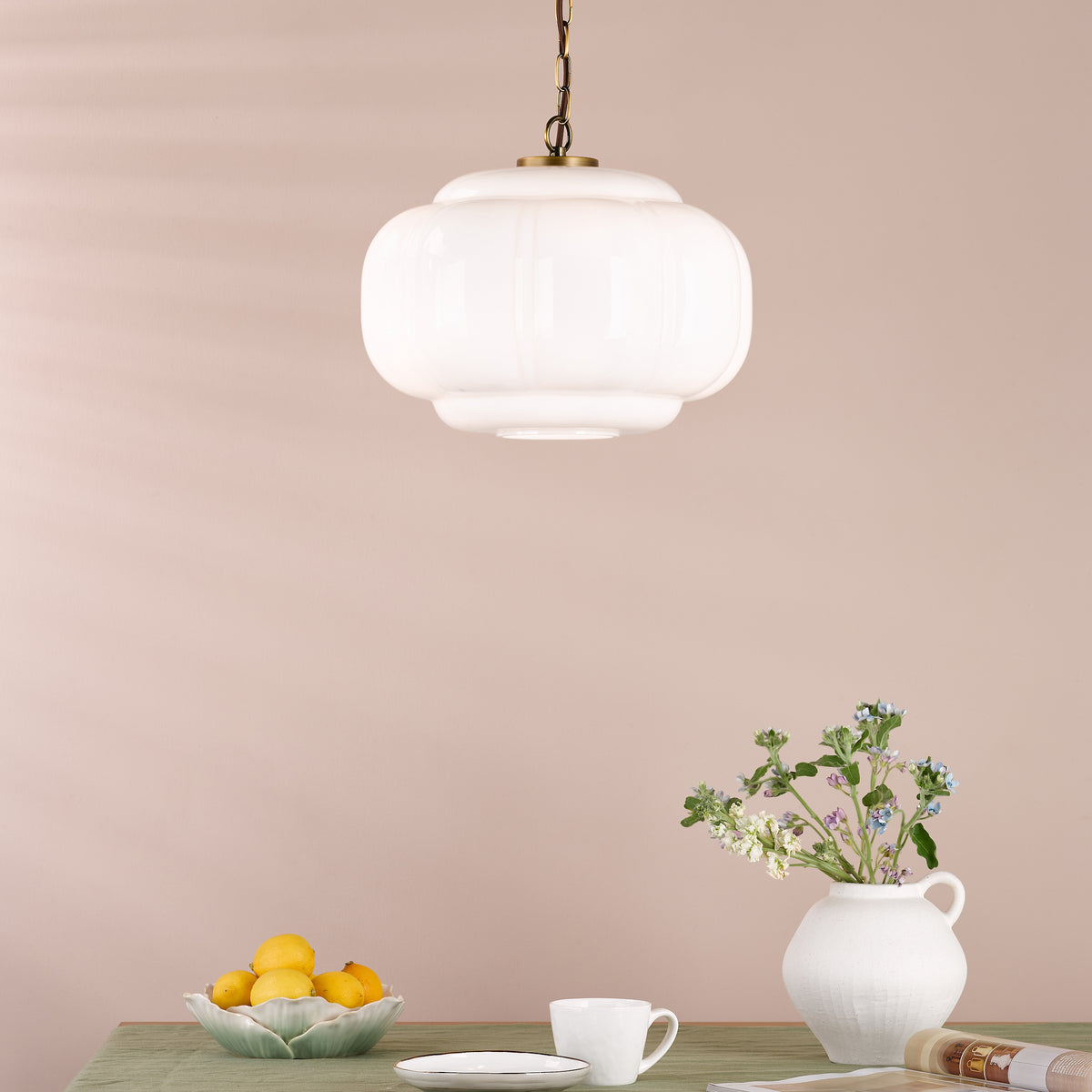 Sumitra Large Antique Bronze Pendant with Opal Glass Shade