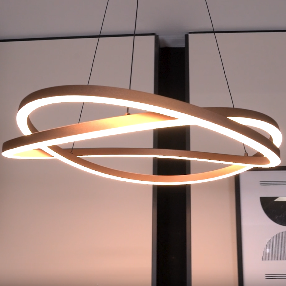Modern ceiling light fixture with three intertwined illuminated rings