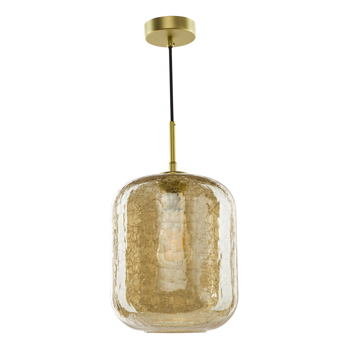 Gold pendant light with a cracked glass shade