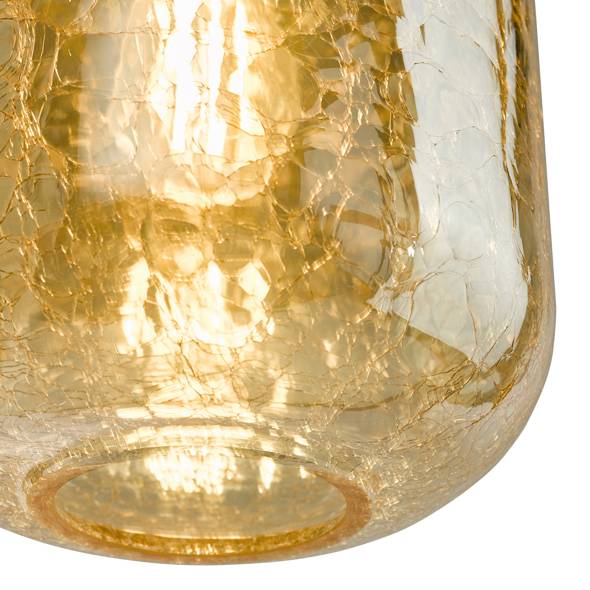 Close up of a gold crackle glass pendant light shade